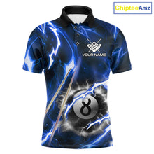 Load image into Gallery viewer, Blue 8 Ball Thunder Lightning Billiard Shirt For Men Custom Pool Team Jersey Polo &amp; Quarter Zip TDM6170