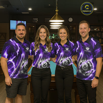 Purple 8 Ball Thunder Lightning Billiard Shirt For Women Custom Pool Team Jersey Polo & Quarter Zip TDM6171