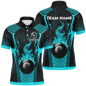 Turquoise 8 Ball Pool Fire Flame Custom 3D Billiard Shirts For Men, Billiard Sport Team Jerseys TDM2847