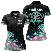 Load image into Gallery viewer, Funny Pink And Turquoise Diamonds Darts Polo &amp; Quarter Zip Custom Dart Shirts For Women Dart Jerseys TDM3319