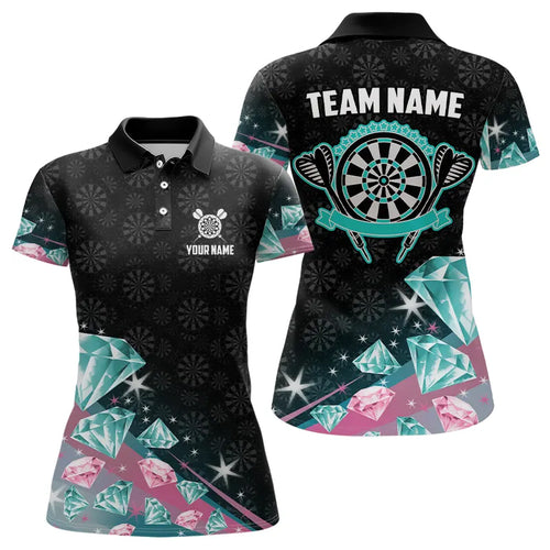 Funny Pink And Turquoise Diamonds Darts Polo & Quarter Zip Custom Dart Shirts For Women Dart Jerseys TDM3319