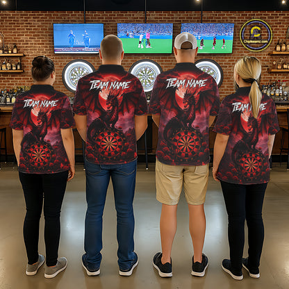 Black And Red Dartboard Roses And Dragon Darts Polo & 1/4 Zip Custom Men's Darts Team Jersey TDM5802
