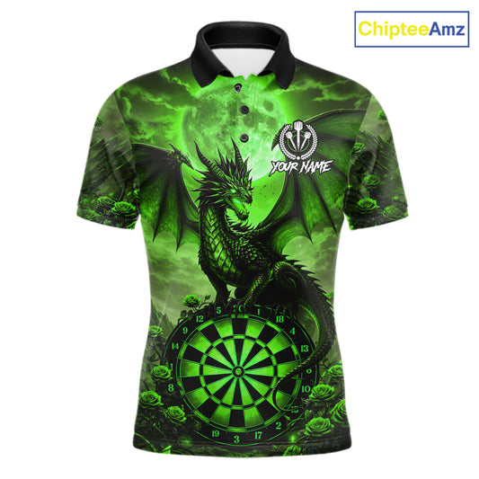 Black And Green Dartboard Roses And Dragon Darts Polo & 1/4 Zip Custom Men's Darts Team Jersey TDM5804