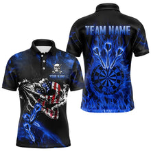 Load image into Gallery viewer, Fire Flame Darts Board American Flag Skull Dart Shirts For Men Custom Darts Team Jerseys |Blue TDM3647