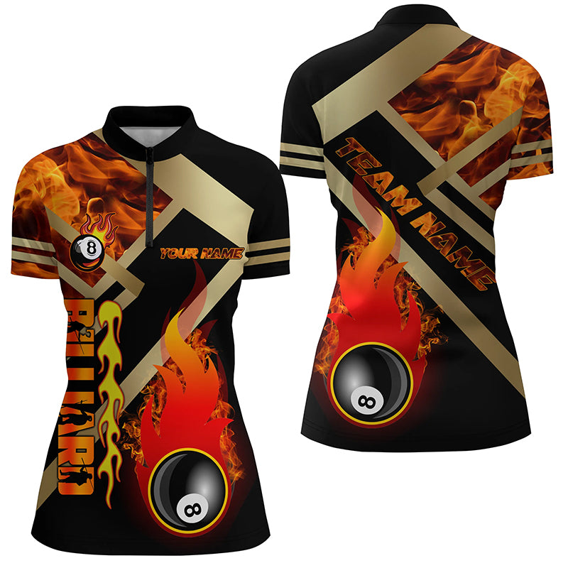 Personalized 8 Ball Pool Fire Flame 3D Women Quarter-Zip Shirt Custom Billiard Jersey Uniform TDM1329