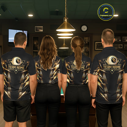 Black And Gold Lightning 8 Ball Pool Billiard Shirts For Women Custom Billiard Team League Jerseys NYN2920
