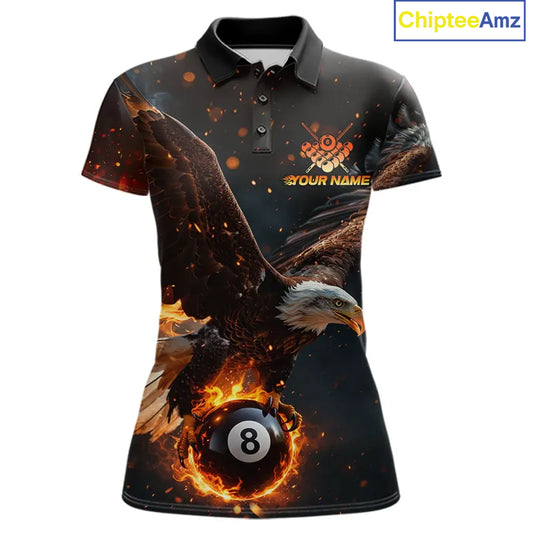 Personalized Fire 8 Ball Eagle Billiard Shirt For Women Custom Pool Team Jersey Polo & 1/4 Zip TDM6407