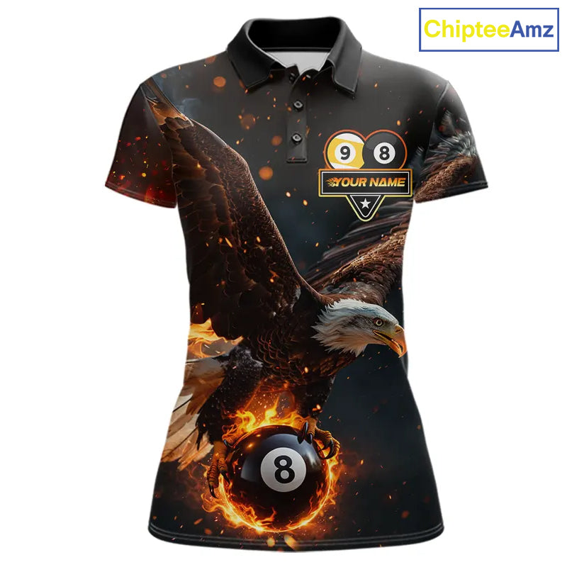 Custom Fire 8 Ball & 9 Ball Pool Eagle Billiard Shirt For Women, Billiard Team Jersey Polo & 1/4 Zip TDM6409