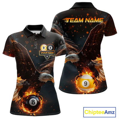 Custom Fire 8 Ball & 9 Ball Pool Eagle Billiard Shirt For Women, Billiard Team Jersey Polo & 1/4 Zip TDM6409