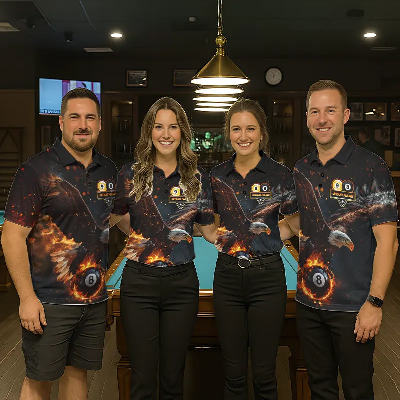 Custom Fire 8 Ball & 9 Ball Pool Eagle Billiard Shirt For Women, Billiard Team Jersey Polo & 1/4 Zip TDM6409