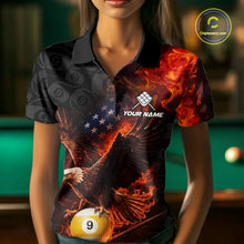 Load image into Gallery viewer, Flaming US Flag Eagle 9 Ball Billiard Shirt For Women Custom Patriotic Pool Jersey Polo &amp; 1/4 Zip TDM6412