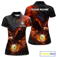 Load image into Gallery viewer, Flaming US Flag Eagle 9 Ball Billiard Shirt For Women Custom Patriotic Pool Jersey Polo &amp; 1/4 Zip TDM6412