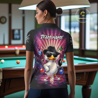 Funny Duck 8 Ball Billiard Shirt For Women Custom Neon Graffiti Billiard Team Jersey Polo & 1/4 Zip TDM6613