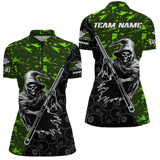Personalized Green Abstract Grim Reaper Women Billiard Shirts, Halloween  Billiard Jerseys TDM2606