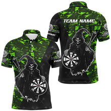 Load image into Gallery viewer, Personalized Green Abstract Grim Reaper Men Darts Shirts, Funny Halloween  Darts Jerseys TDM2607