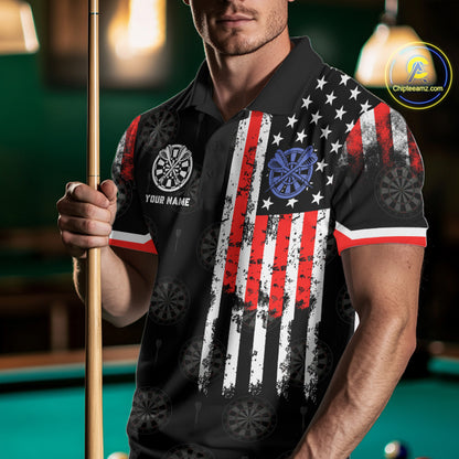 Personalized American Flag Dart Polo & Quarter Zip Shirt For Men Custom Patriotic Dart Jerseys TDM3083