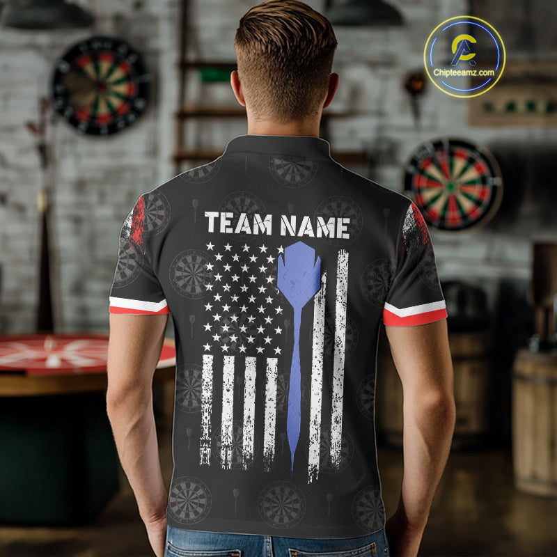 Personalized American Flag Dart Polo & Quarter Zip Shirt For Men Custom Patriotic Dart Jerseys TDM3083