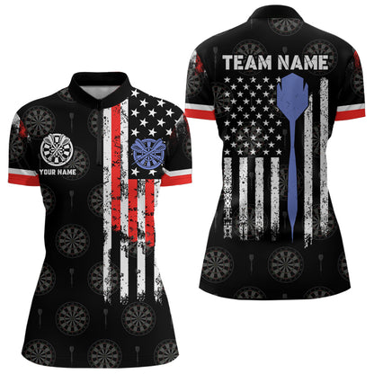 Personalized American Flag Dart Polo & Quarter Zip Shirt For Women Custom Patriotic Dart Jerseys TDM3083