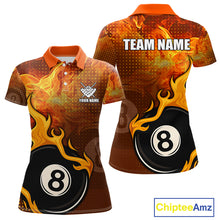 Load image into Gallery viewer, Orange Flaming 8 Ball Pool Billiard Shirt For Women Custom Fire Billiard Jersey Team Polo &amp; 1/4 Zip TDM5316