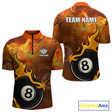 Load image into Gallery viewer, Orange Flaming 8 Ball Pool Billiard Shirt For Men Custom Fire Billiard Jersey Team Polo &amp; 1/4 Zip TDM5316