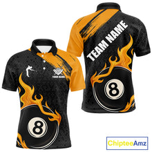 Load image into Gallery viewer, Black And Orange Flaming 8 Ball Billiard Shirt For Men Custom Pool Team Jersey Polo &amp; 1/4 Zip TDM5317