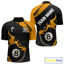Load image into Gallery viewer, Black And Orange Flaming 8 Ball Billiard Shirt For Men Custom Pool Team Jersey Polo &amp; 1/4 Zip TDM5317