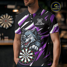 Load image into Gallery viewer, Personalized Wolf Darts Polo &amp; Quarter Zip Custom Darts Shirt For Men, Darts Jersey |Purple TDM5319