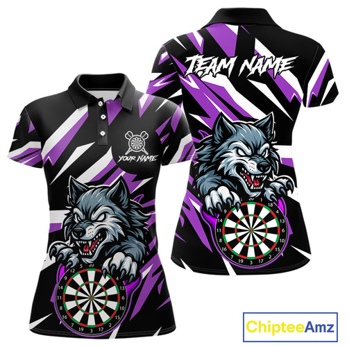 Personalized Wolf Darts Polo & Quarter Zip Custom Darts Shirt For Women, Darts Jersey |Purple TDM5319