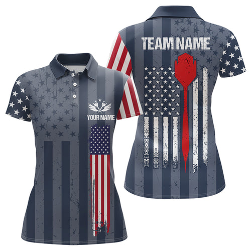 American Flag Navy Darts Polo & Quarter Zip Shirt Custom Patriotic Darts Shirt For Women Dart Jersey TDM3323