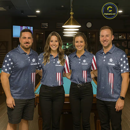 Grunge Navy American Flag 9 Ball Billiard Shirt For Women Custom Patriotic Billiard Shirt Pool Jersey TDM5578