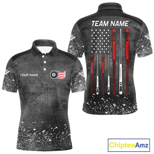Personalized Billiard US Flag 8 Ball Pool Shirt For Men, Billiard Team Jersey Polo & 1/4 Zip TDM5579