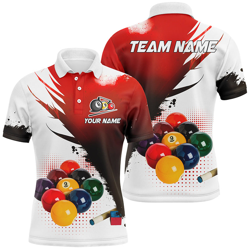 Personalized 3D 9 Ball Pool Billiard Jerseys Men Polo Shirts, Custom Billiard Team Shirts |Red TDM1146
