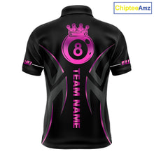 Load image into Gallery viewer, Custom Pink 8 Ball Pool Crown Billiard Shirts For Men, Billiard Team Jersey Polo &amp; 1/4 Zip |Black TDM6193