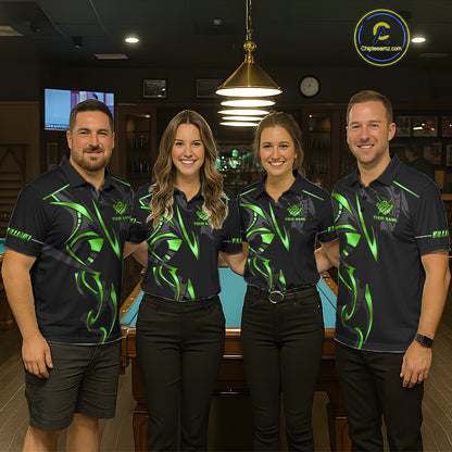 Custom Green 8 Ball Pool Crown Billiard Shirts For Women, Billiard Team Jersey Polo & 1/4 Zip |Black TDM6194