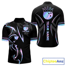 Load image into Gallery viewer, Custom Holographic Crown Bowling Ball Polo &amp; Quarter Zip Shirt For Men, Bowling Team Jersey |Black TDM6196