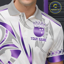 Load image into Gallery viewer, Custom Purple Bowling Ball Crown Bowling Shirt For Men, Bowling Team Jersey Polo &amp; 1/4 Zip |White TDM6199