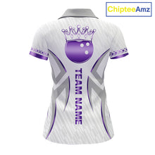 Load image into Gallery viewer, Custom Purple Bowling Ball Crown Bowling Shirt For Women, Bowling Team Jersey Polo &amp; 1/4 Zip |White TDM6199