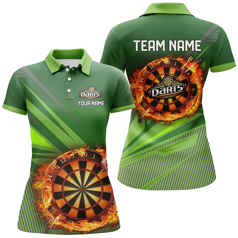Personalized Green Dartboard Fire Flame 3D All Over Print Darts Shirts For Women, Darts Jersey Attire TDM1920