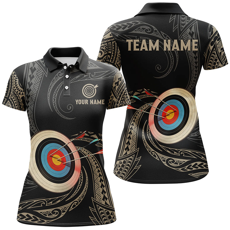 Personalized Golden Tribal Archery Polo Shirts For Women Custom Archery Team Uniform Shirts TDM0643