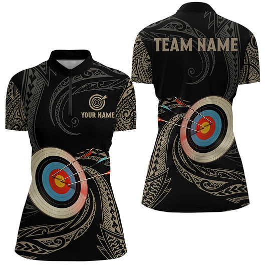 Personalized Golden Tribal Archery Quarter-Zip Shirts For Women Custom Archery Team Uniform TDM0643