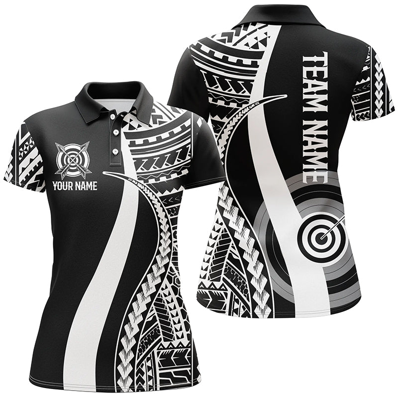 Custom Black White Tribal Pattern Archery Polo Shirts For Women, Archery Game Shirts For Team TDM0647