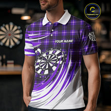 Load image into Gallery viewer, Personalized Purple Dartboard Plaid Mens Darts Shirt Custom Darts Jersey Team Polo &amp; 1/4 Zip TDM5327