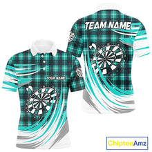 Load image into Gallery viewer, Personalized Turquoise Dartboard Plaid Mens Darts Shirt Custom Darts Jersey Team Polo &amp; 1/4 Zip TDM5328