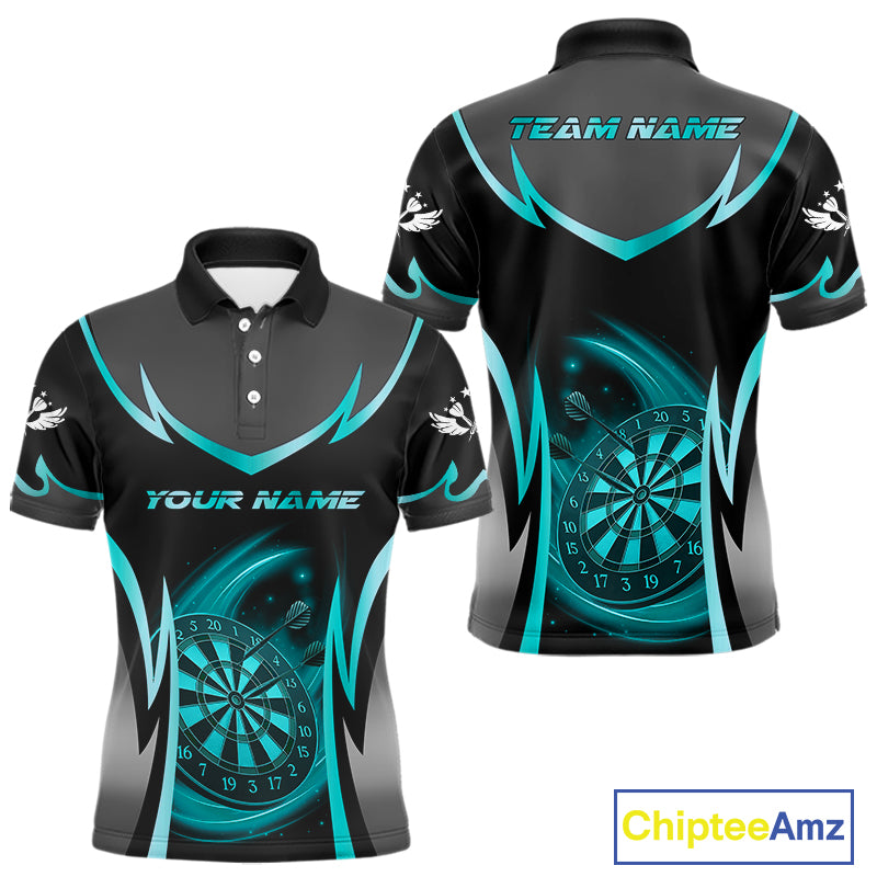 Turquoise Dartboard Lightning Darts Polo & 1/4 Zip Custom Darts Shirt For Men, Darts Team Jersey TDM5333