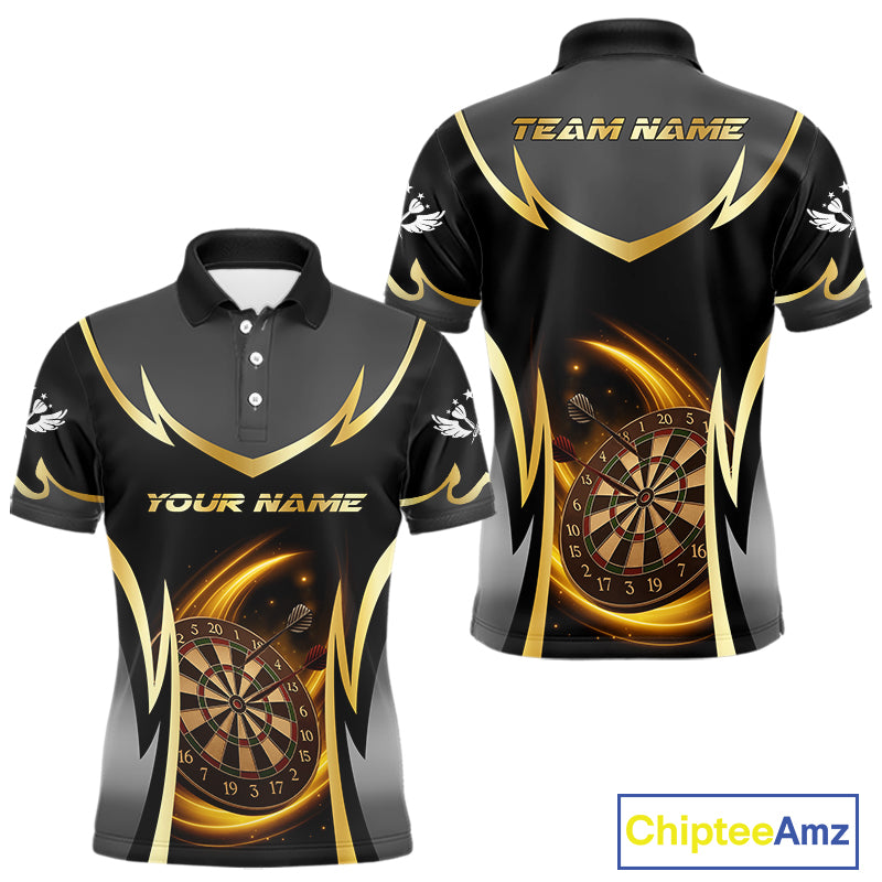 Gold Dartboard Lightning Darts Polo & 1/4 Zip Custom Darts Shirt For Men, Darts Team Jersey TDM5334