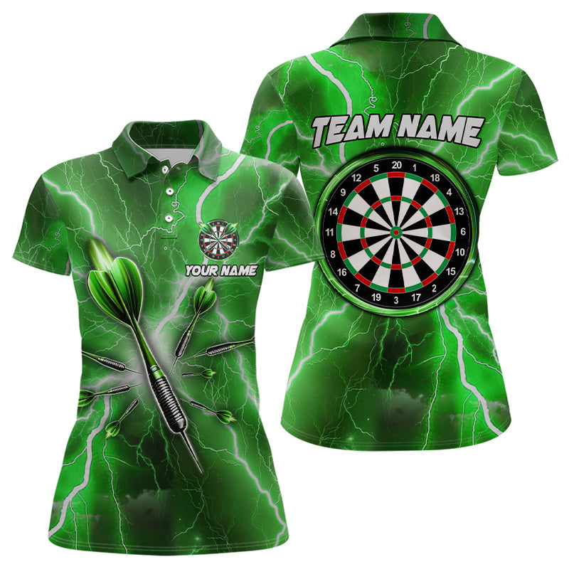 Green Thunder Lightning Darts Polo & Quarter Zip Custom Dart Shirts For Women Dart Jerseys TDM3338