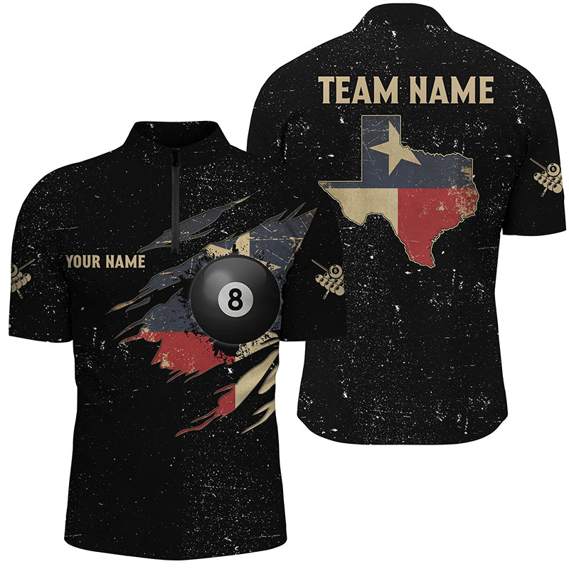 Custom Retro Texas Flag Billiard Men Quarter-Zip Shirt, Patriotic Billiard Jerseys Uniform TDM1155