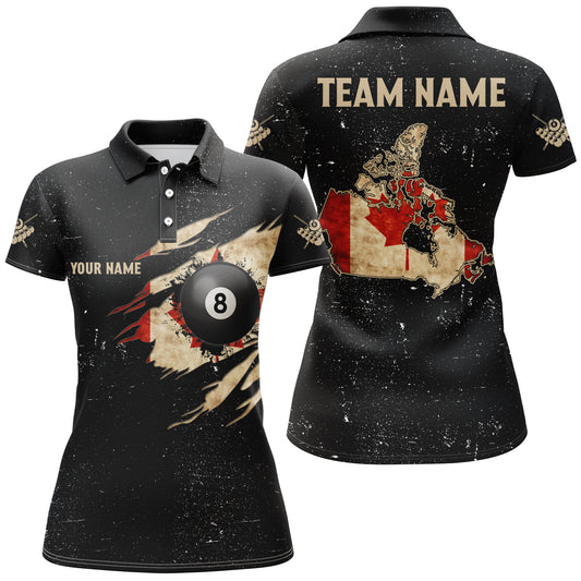 Personalized Retro Canada Flag Billiard Women Polo Shirts Custom Patriotic Billiard Jerseys Uniform TDM1157