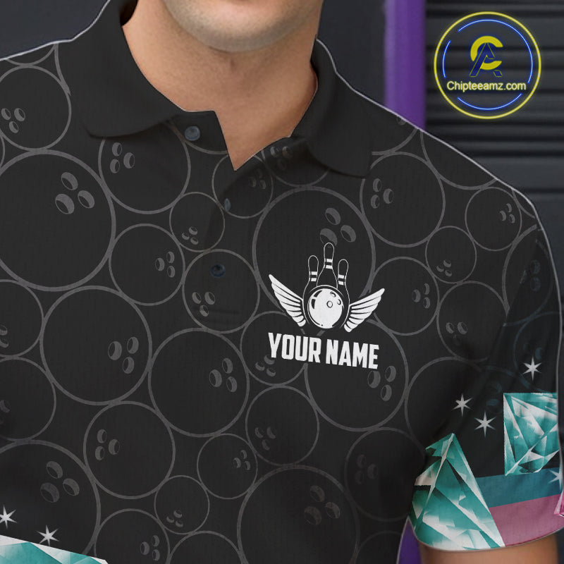 Funny Pink And Turquoise Diamonds Bowling Shirt For Men, Custom Bowling Team Jersey Polo & 1/4 Zip TDM6627