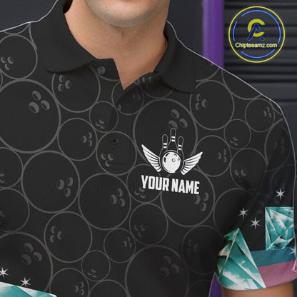 Funny Pink And Turquoise Diamonds Bowling Shirt For Men, Custom Bowling Team Jersey Polo & 1/4 Zip TDM6627